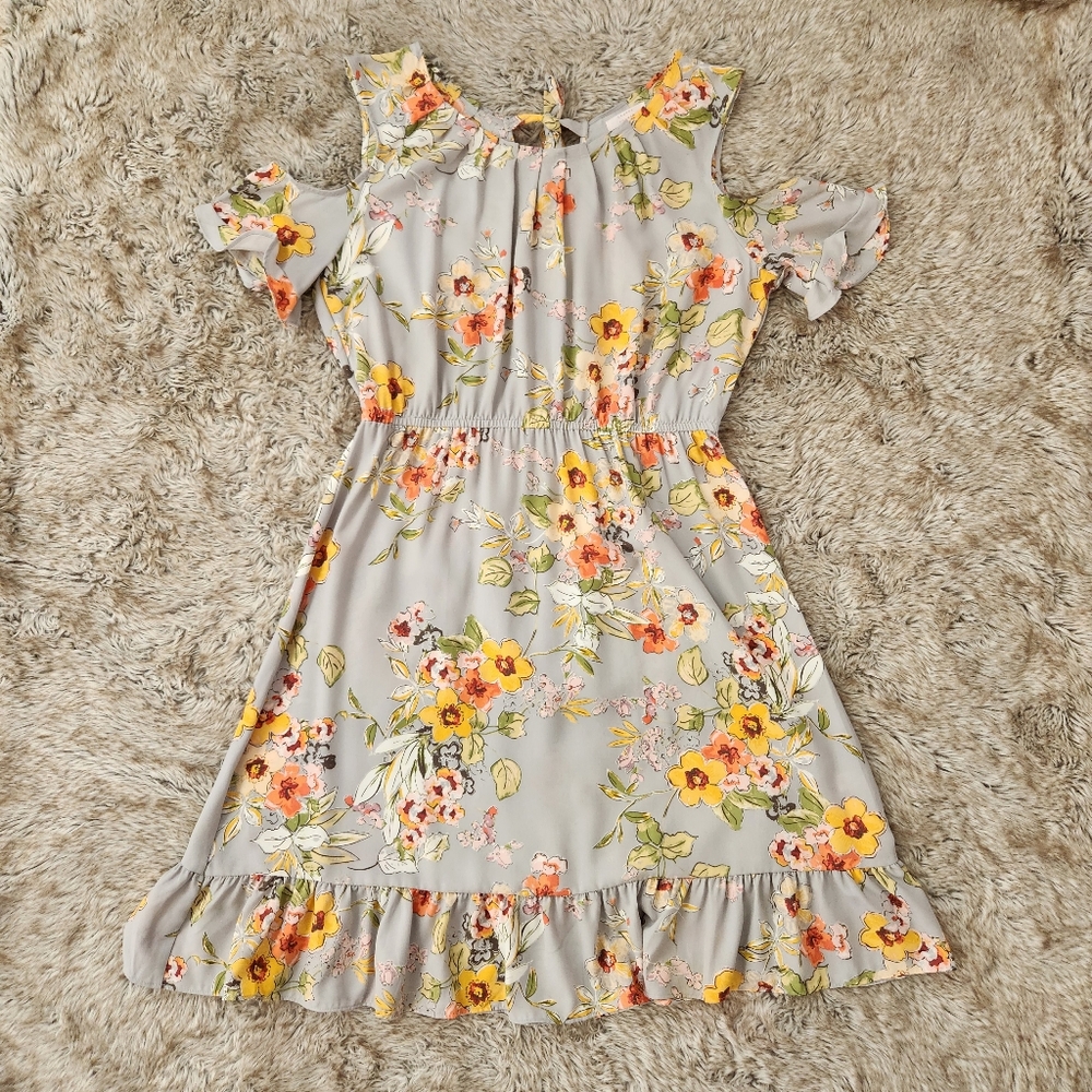 LC Lauren Conrad Cold Shoulder Floral Knee Length Dress Blue Womens Size XL